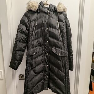 Michael Kors Black Puffer Coat with Faux Fur Hood